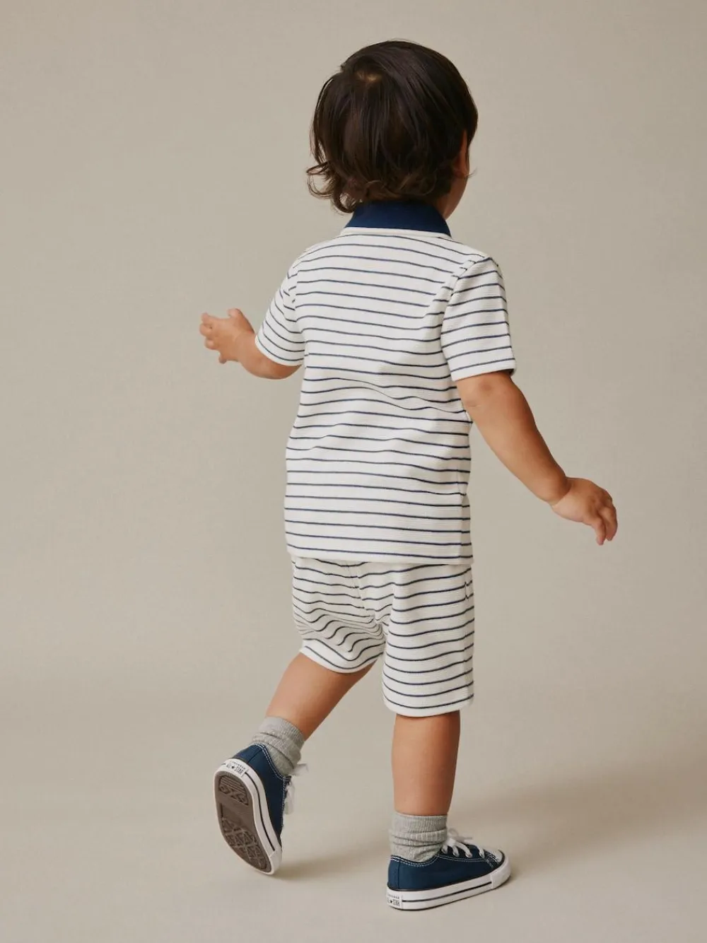 Next Navy/White Stripe Zip Neck Short Sleeve Polo Shirt And Shorts Set (3mths-7yrs)^BOY Shorts|Shorts
