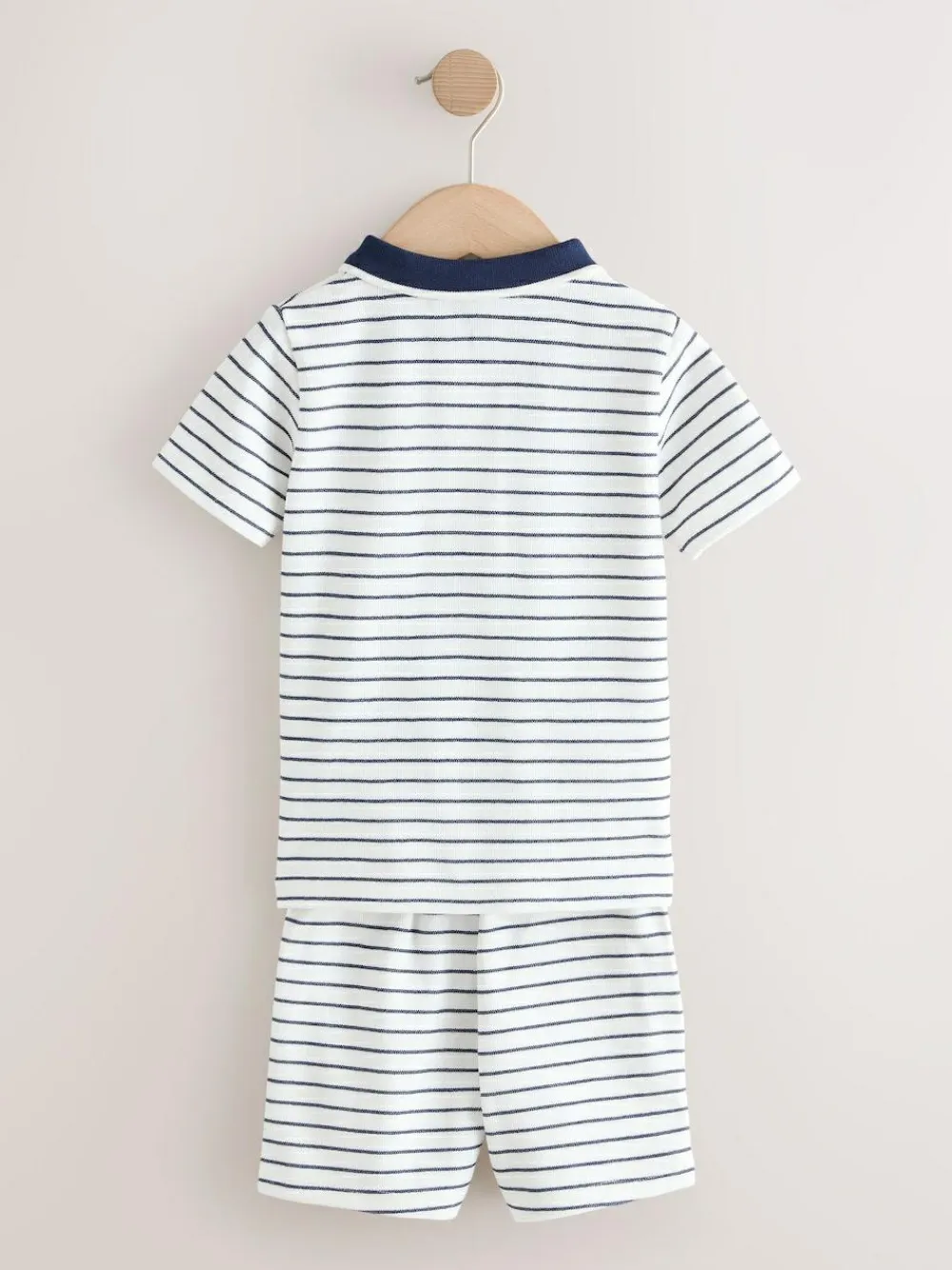Next Navy/White Stripe Zip Neck Short Sleeve Polo Shirt And Shorts Set (3mths-7yrs)^BOY Shorts|Shorts