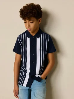 Clearance Next Navy/White Vertical Stripe Short Sleeve Jersey Shirt (3-16yrs)