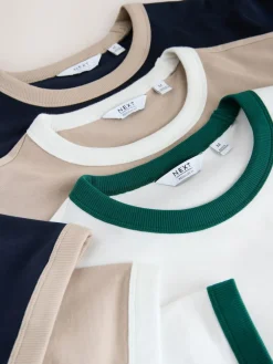 Next Navy/White/Neutral Stone 3 Pack Slim Fit Ringer T-Shirt^ Tops & T-Shirts