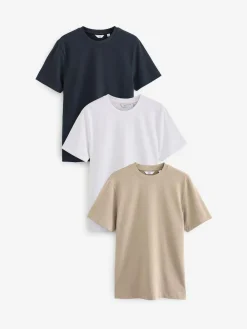 Next Navy/White/Stone Regular Fit Heavyweight T-Shirts 3 Pack^ Nightwear|Tops & T-Shirts