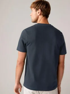 Next Navy/White/Stone Regular Fit Heavyweight T-Shirts 3 Pack^ Nightwear|Tops & T-Shirts