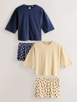 Next Short Set Pyjamas 2 Pack Navy/Yellow Spot