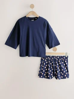 Next Short Set Pyjamas 2 Pack Navy/Yellow Spot