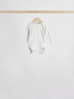 Next Neutral 100% Cotton Long Sleeve Baby Bodysuits 5 Pack^BOY Baby Girls|Baby Boys