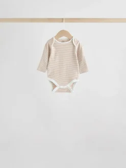 Next Neutral 100% Cotton Long Sleeve Baby Bodysuits 5 Pack^BOY Baby Girls|Baby Boys