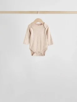 Next Neutral 100% Cotton Long Sleeve Baby Bodysuits 5 Pack^BOY Baby Girls|Baby Boys