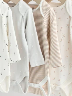 Next Neutral 100% Cotton Long Sleeve Baby Bodysuits 5 Pack^BOY Baby Girls|Baby Boys