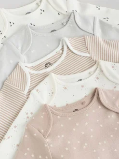 Next Neutral 100% Cotton Long Sleeve Baby Bodysuits 5 Pack^BOY Baby Girls|Baby Boys