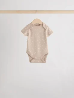 Sale Next Neutral 100% Cotton Short Sleeve Baby Bodysuits 5 Pack