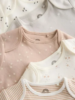 Sale Next Neutral 100% Cotton Short Sleeve Baby Bodysuits 5 Pack