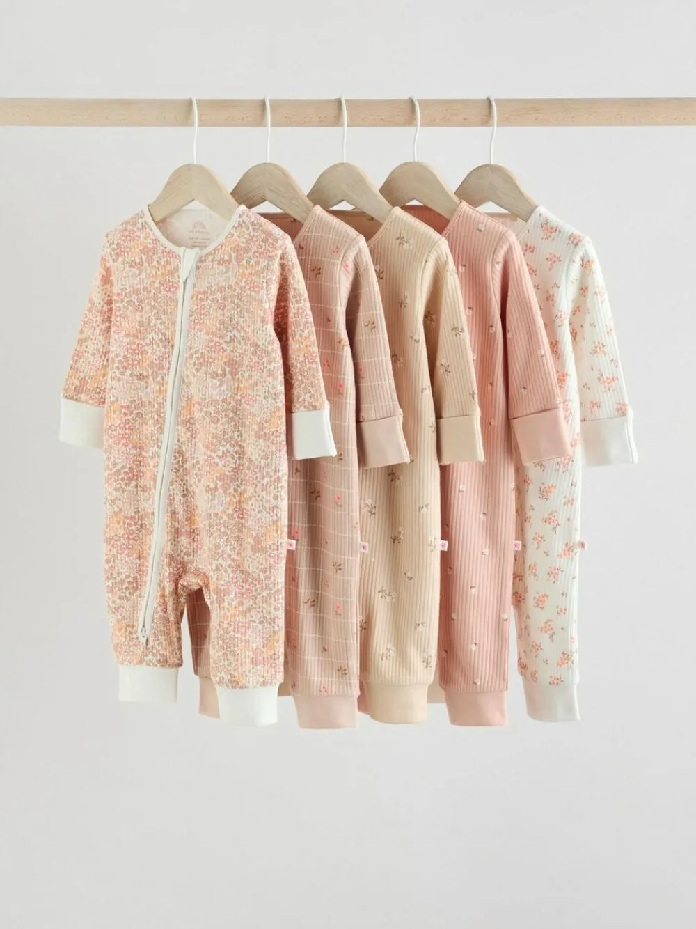 Next Neutral 5 Pack Two Way Zip Baby Sleepsuits (0mths-3yrs)^ Nightwear