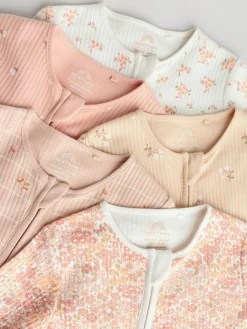 Next Neutral 5 Pack Two Way Zip Baby Sleepsuits (0mths-3yrs)^ Nightwear