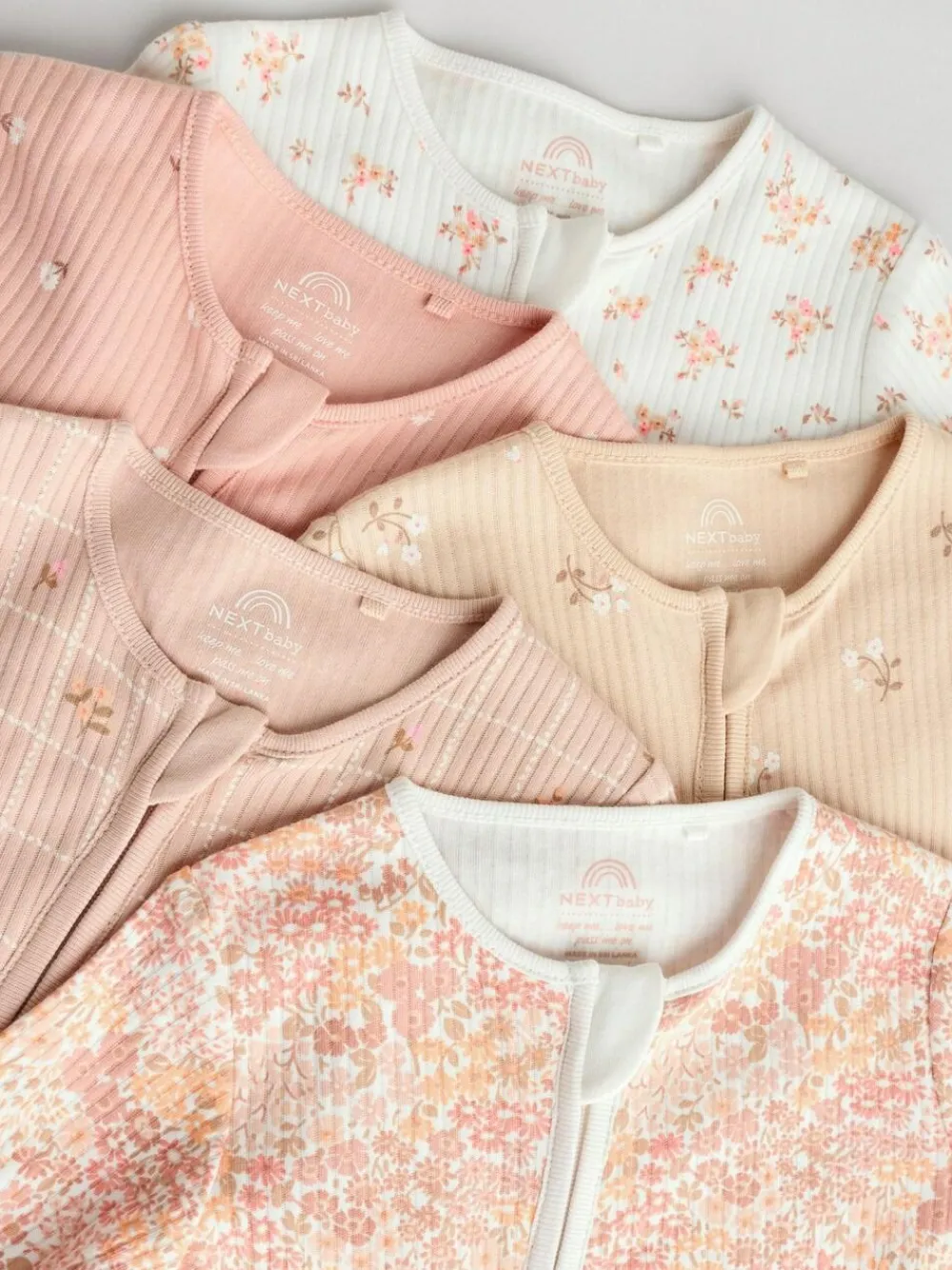 Next Neutral 5 Pack Two Way Zip Baby Sleepsuits (0mths-3yrs)^ Nightwear