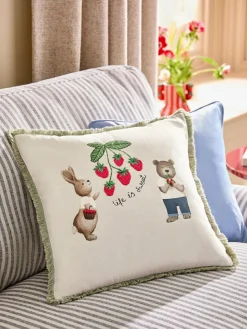 Outlet Next Neutral 43 X 43cm Bertie Bear And Rosie Rabbit Fringe Cushion