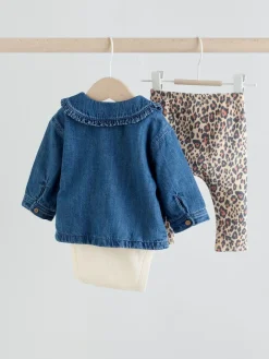 Next Neutral Animal Baby Denim Jacket, Top and Leggings Set 3 Piece (0mths-2yrs)^ Sets & Co-Ords|Sets & Co-Ords