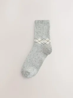 Outlet Next Neutral Argyle Thermal Wool Blend Ankle Socks 3 Pack With Silk