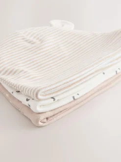 Hot Next Neutral Baby 100% Cotton Beanie Hats 3 Pack (0-12mths)