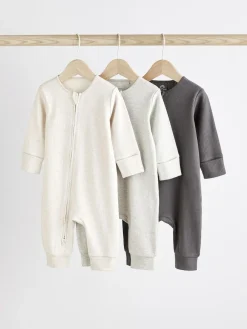 Next Neutral Baby Footless 2 Way Zip 100% Cotton Sleepsuits 3 Pack (0mths-3yrs)^BOY Nightwear|Baby Girls