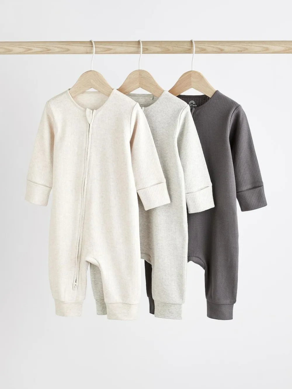 Next Neutral Baby Footless 2 Way Zip 100% Cotton Sleepsuits 3 Pack (0mths-3yrs)^BOY Nightwear|Baby Girls