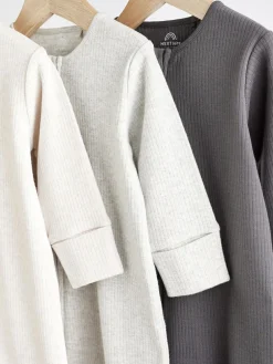 Next Neutral Baby Footless 2 Way Zip 100% Cotton Sleepsuits 3 Pack (0mths-3yrs)^BOY Nightwear|Baby Girls