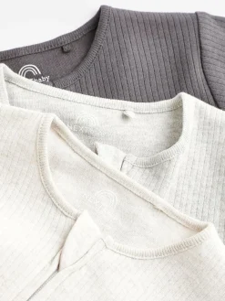 Next Neutral Baby Footless 2 Way Zip 100% Cotton Sleepsuits 3 Pack (0mths-3yrs)^BOY Nightwear|Baby Girls