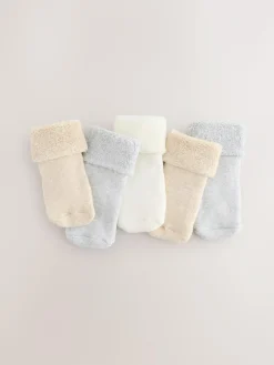 Next Neutral Baby Roll Top Towelling Socks 5 Pack (0mths-2yrs)^BOY Unisex|Socks