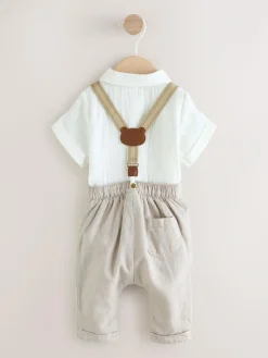 Next Neutral Baby Shirt Trousers and Braces Set 3 Piece (0mths-2yrs)^BOY Shirts|Pants & Chinos