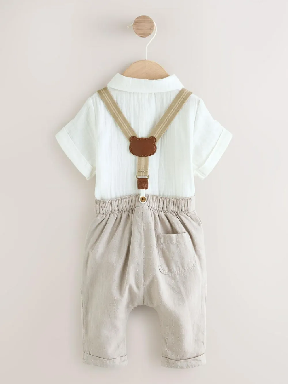 Next Neutral Baby Shirt Trousers and Braces Set 3 Piece (0mths-2yrs)^BOY Shirts|Pants & Chinos