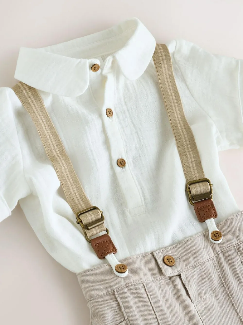 Next Neutral Baby Shirt Trousers and Braces Set 3 Piece (0mths-2yrs)^BOY Shirts|Pants & Chinos