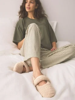 Outlet Next Neutral Borg Ballet Slippers