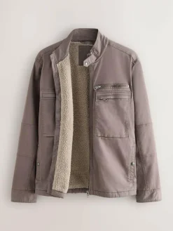 Sale Next Borg Lined Zip Through Funnel Jacket Neutral