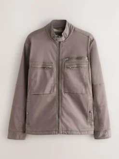 Sale Next Borg Lined Zip Through Funnel Jacket Neutral