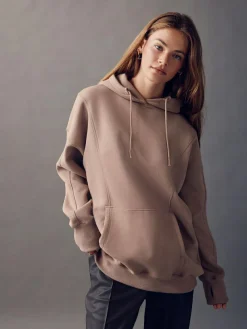 Next Neutral Brown Active Longline Overhead Seam Detail Supersoft Hoodie with Pockets^Women Hoodies & Sweatshirts|Sportswear