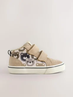 Hot Next Suede Touch Fastening High Top Trainers Neutral Brown Bear Print