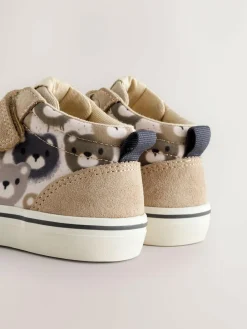 Hot Next Suede Touch Fastening High Top Trainers Neutral Brown Bear Print