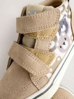 Hot Next Suede Touch Fastening High Top Trainers Neutral Brown Bear Print