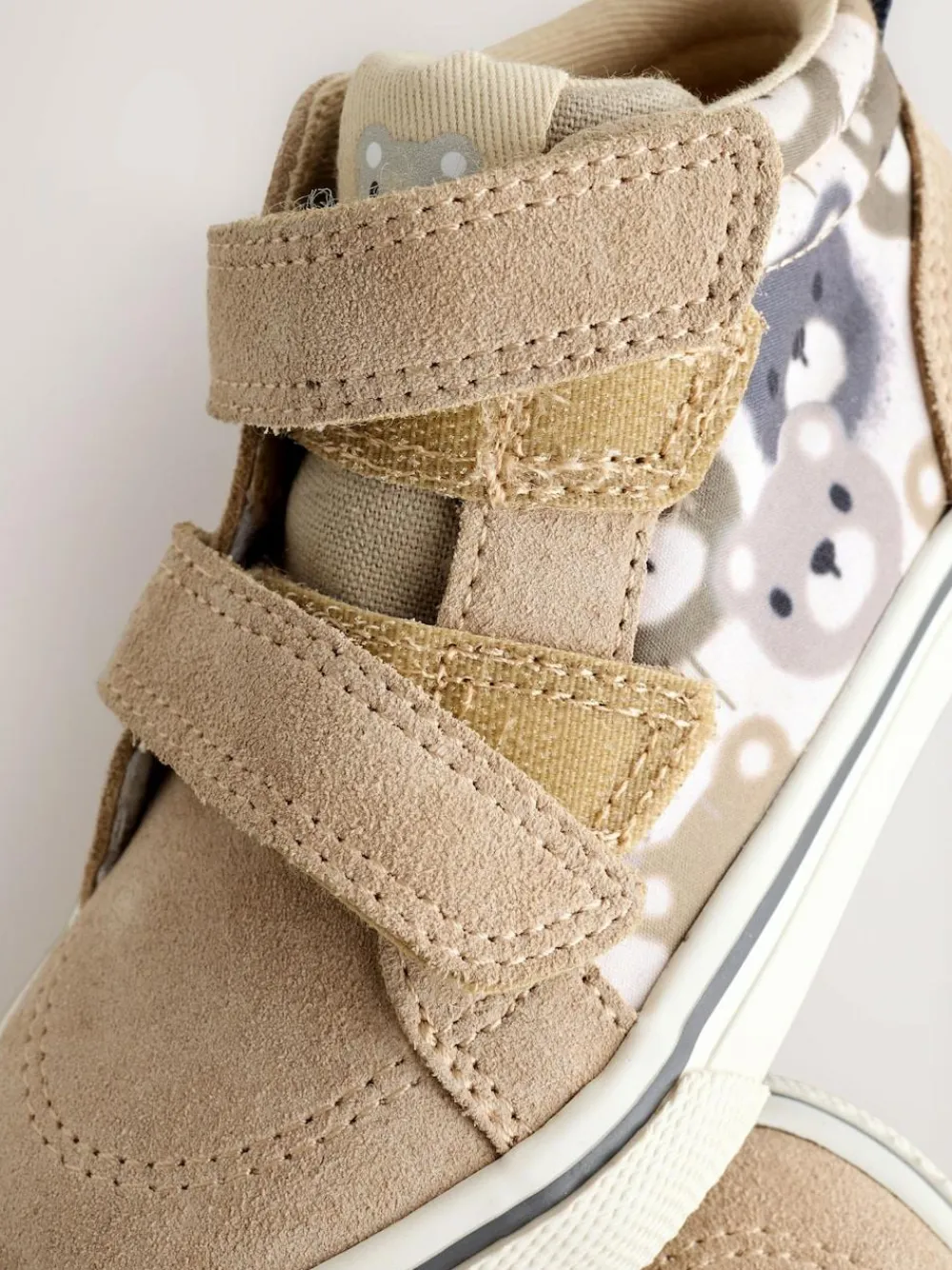 Hot Next Suede Touch Fastening High Top Trainers Neutral Brown Bear Print