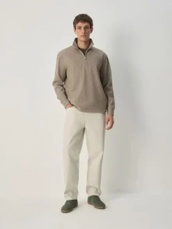 Next Long Sleeve Quarter Zip Jumper Neutral Brown Dogtooth