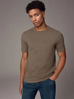 Hot Next Neutral Brown Slim Fit Essential Crew Neck Cotton T-Shirt