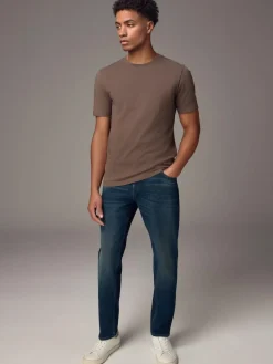 Hot Next Neutral Brown Slim Fit Essential Crew Neck Cotton T-Shirt