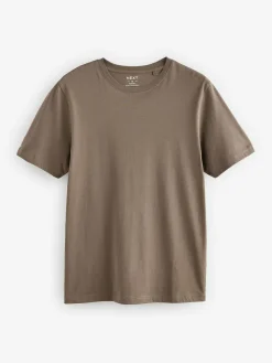 Hot Next Neutral Brown Slim Fit Essential Crew Neck Cotton T-Shirt