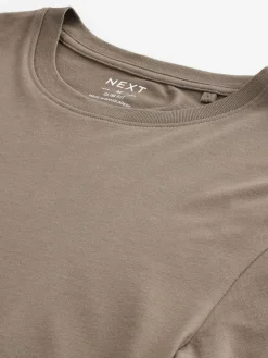 Hot Next Neutral Brown Slim Fit Essential Crew Neck Cotton T-Shirt