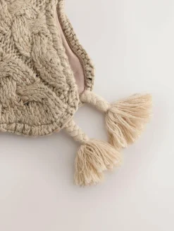 New Next Cable Knit Inca Pom Hat (3mths-10yrs) Neutral