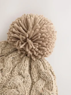 New Next Cable Knit Inca Pom Hat (3mths-10yrs) Neutral