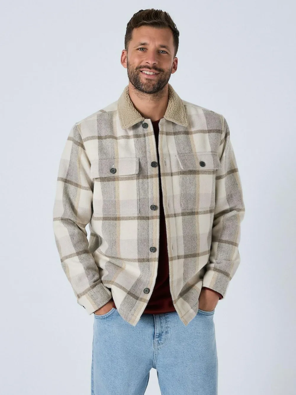 Clearance Next Neutral Check Borg Lined Shacket