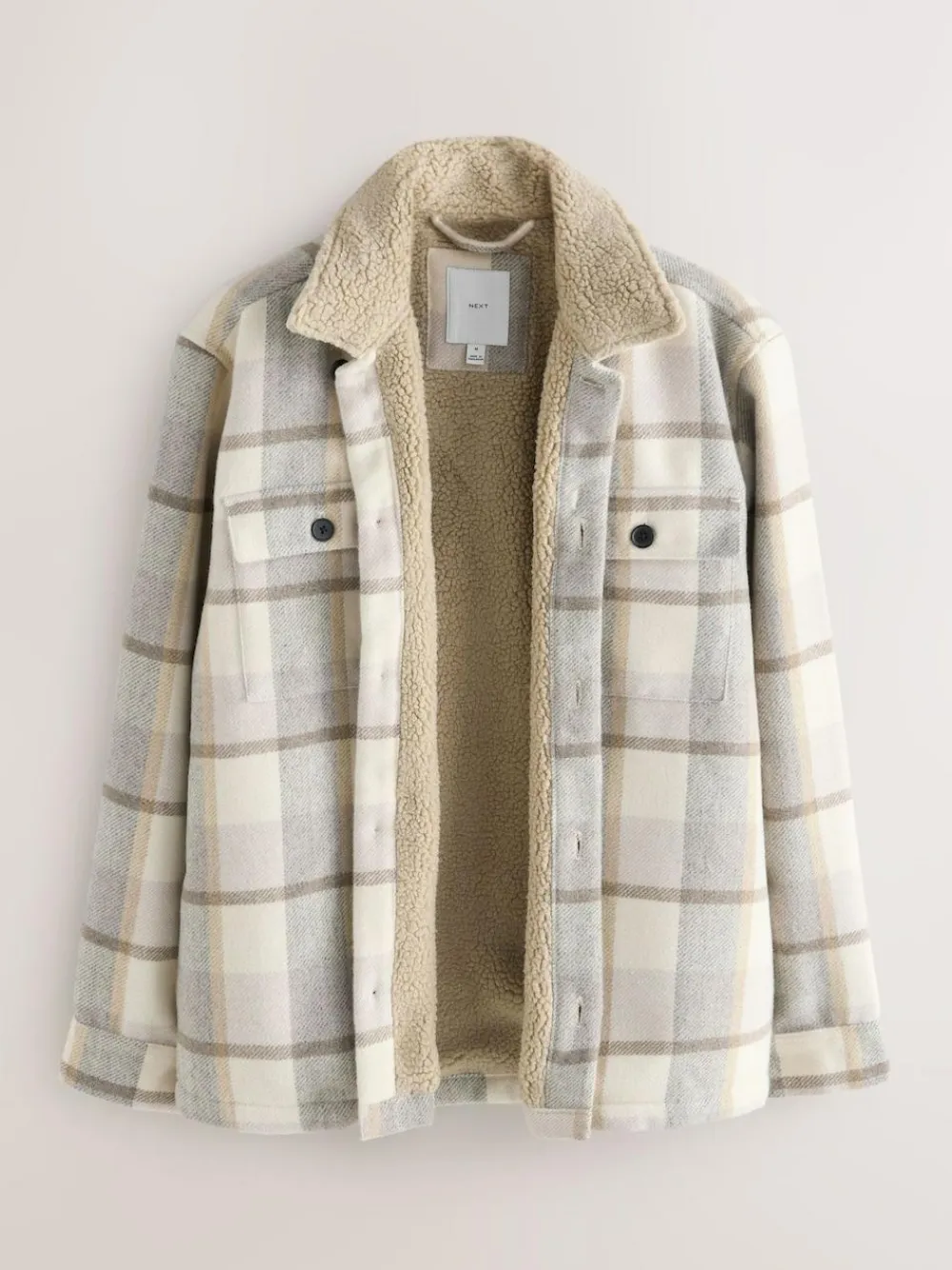Clearance Next Neutral Check Borg Lined Shacket