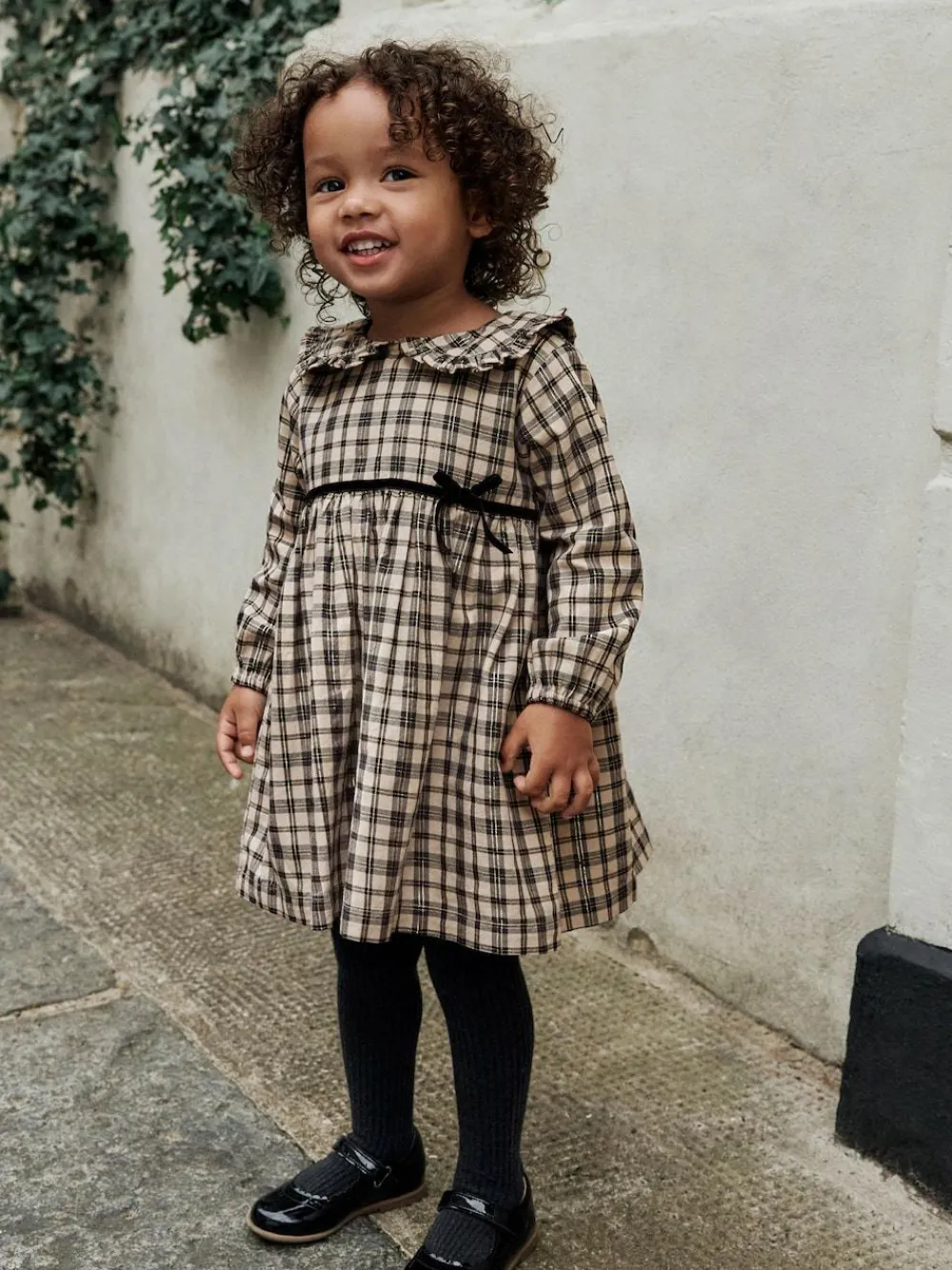 Sale Next Long Sleeve Collar Dress (3mths-8yrs) Neutral Check