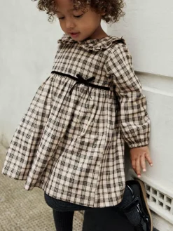 Sale Next Long Sleeve Collar Dress (3mths-8yrs) Neutral Check