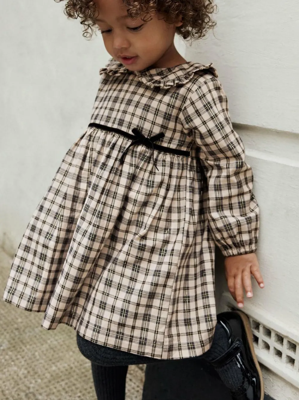 Sale Next Long Sleeve Collar Dress (3mths-8yrs) Neutral Check